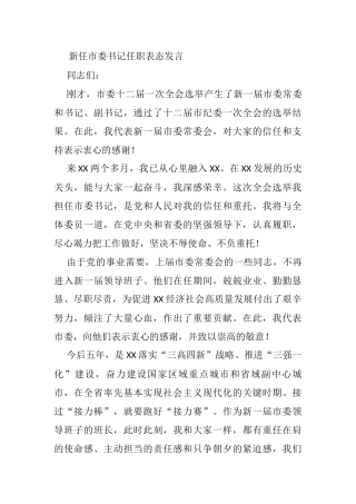 新任市委书记任职表态发言