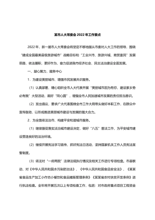某市人大常委会2022年工作要点