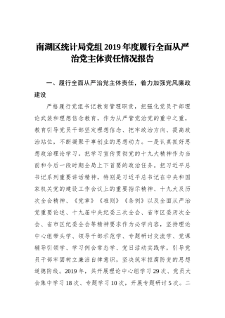 南湖区统计局党组2019年度履行全面从严治党主体责任情况报告_转换