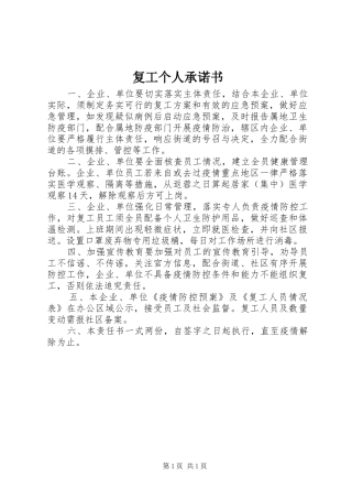 2024年复工个人承诺书