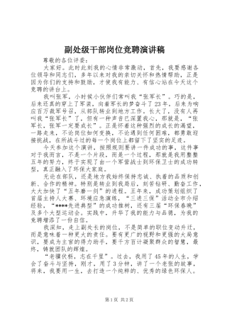 2024年副处级干部岗位竞聘演讲稿