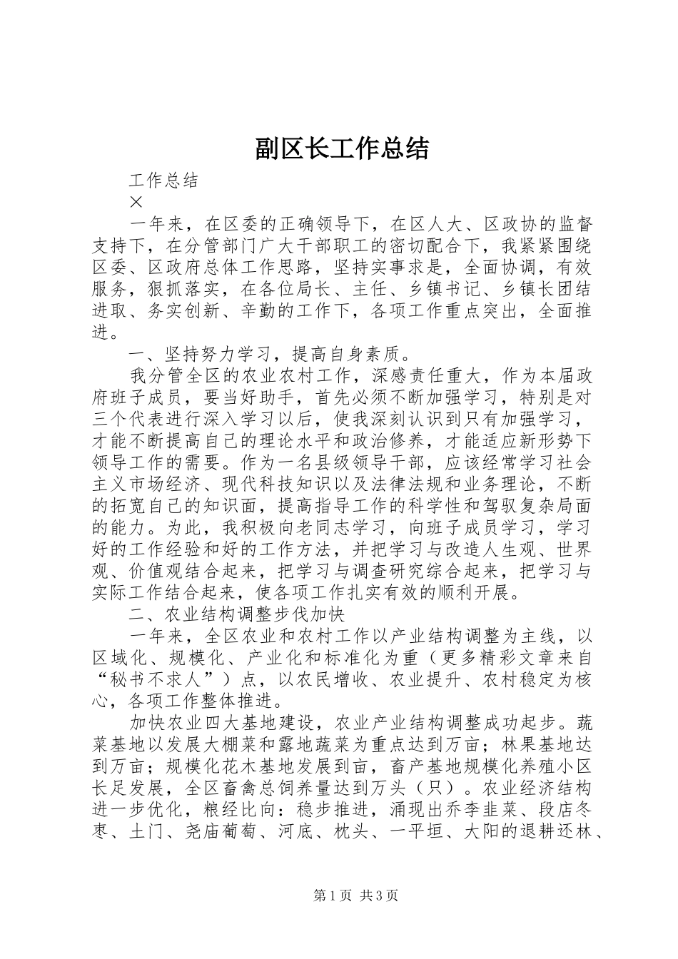 2024年副区长工作总结_第1页