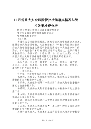 2024年月份重大安全风险管控措施落实情况与管控效果检查分析