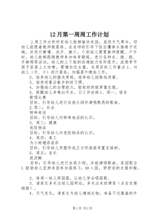 2024年月第一周周工作计划