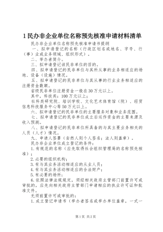 2024年民办非企业单位名称预先核准申请材料清单