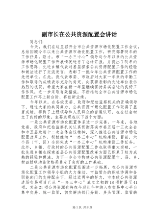 2024年副市长在公共资源配置会致辞