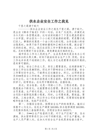2024年供水企业安全工作之我见