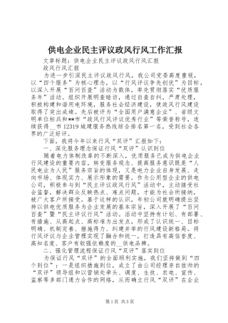 2024年供电企业民主评议政风行风工作汇报