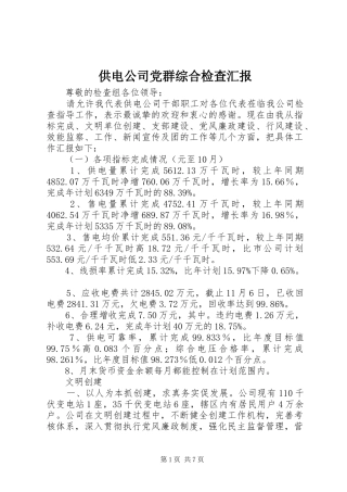 2024年供电公司党群综合检查汇报
