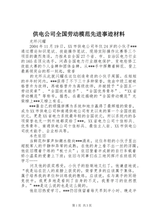 2024年供电公司全国劳动模范先进事迹材料