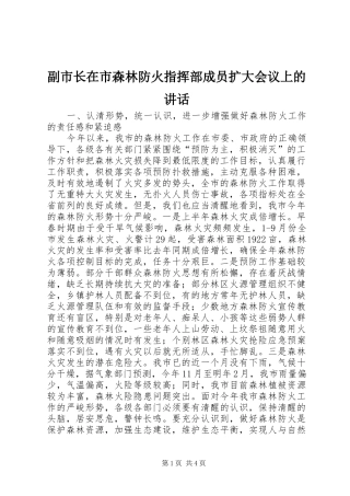 2024年副市长在市森林防火指挥部成员扩大会议上的致辞