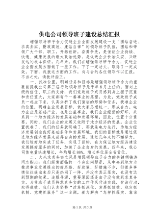 2024年供电公司领导班子建设总结汇报