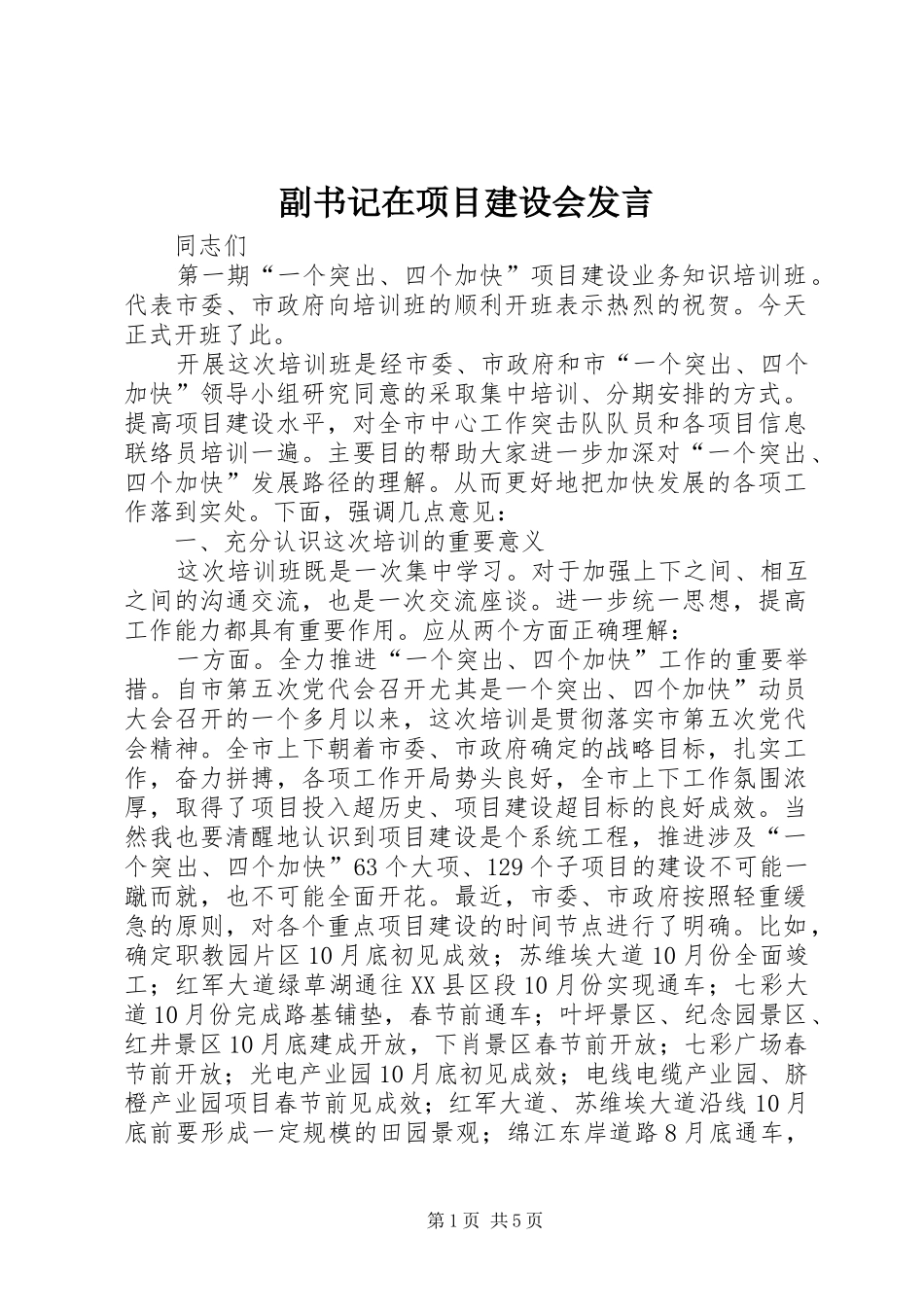 2024年副书记在项目建设会讲话_第1页