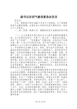 2024年副书记在沼气建设紧急会讲话