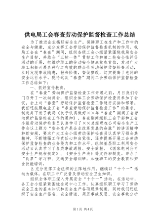 2024年供电局工会春查劳动保护监督检查工作总结