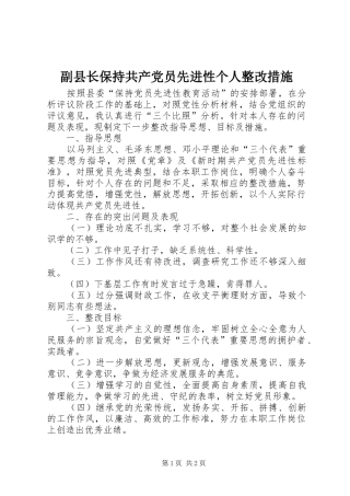 2024年副县长保持共产党员先进性个人整改措施