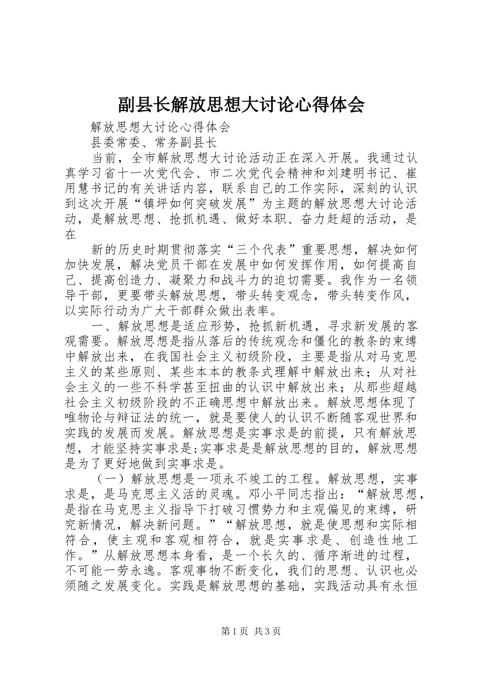 2024年副县长解放思想大讨论心得体会_第1页