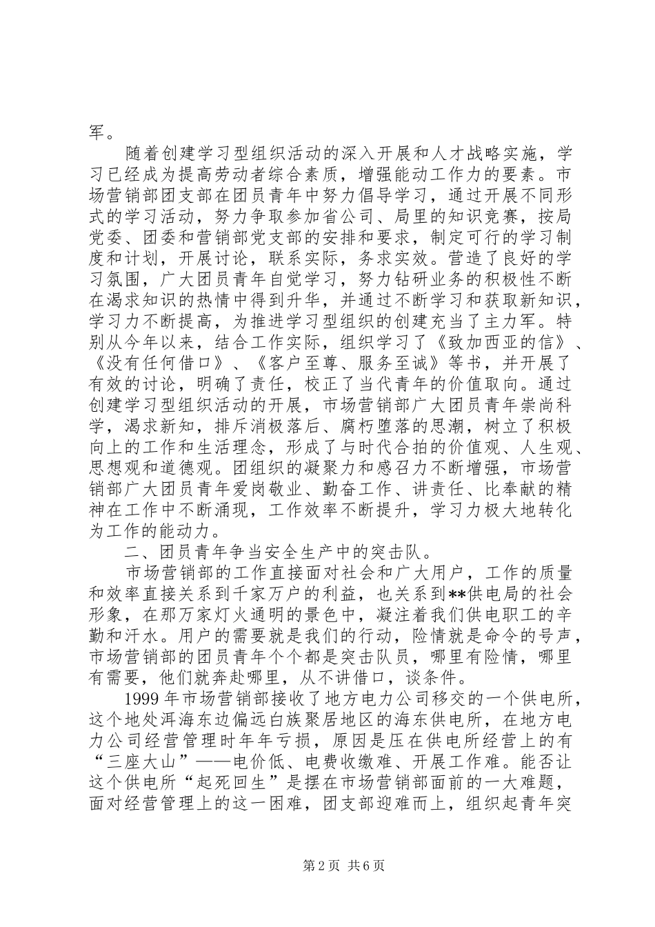 2024年供电局争创五四红旗团支部申报材料_第2页