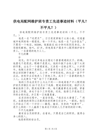 2024年供电局配网维护班专责工先进事迹材料