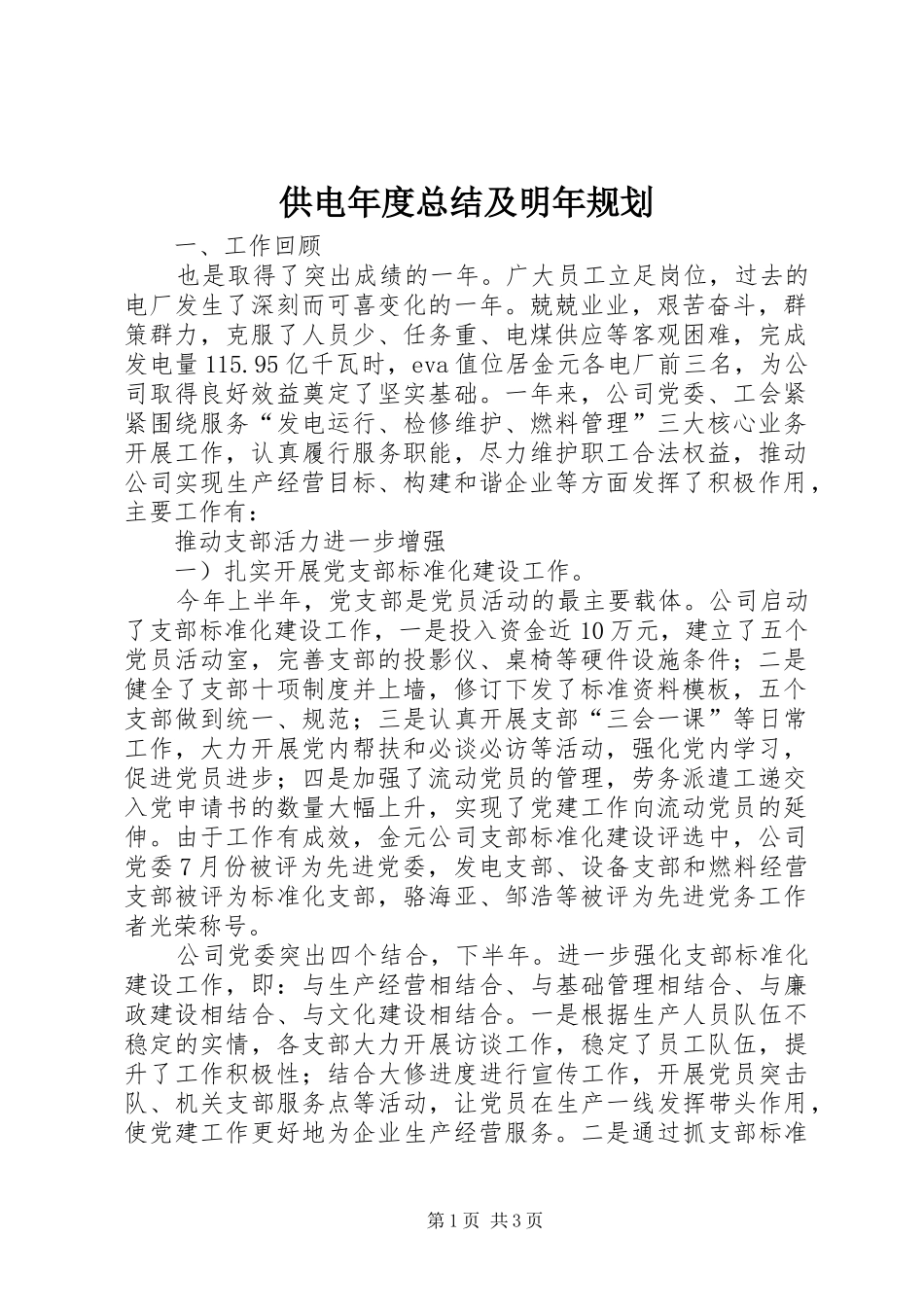 2024年供电年度总结及明年规划_第1页