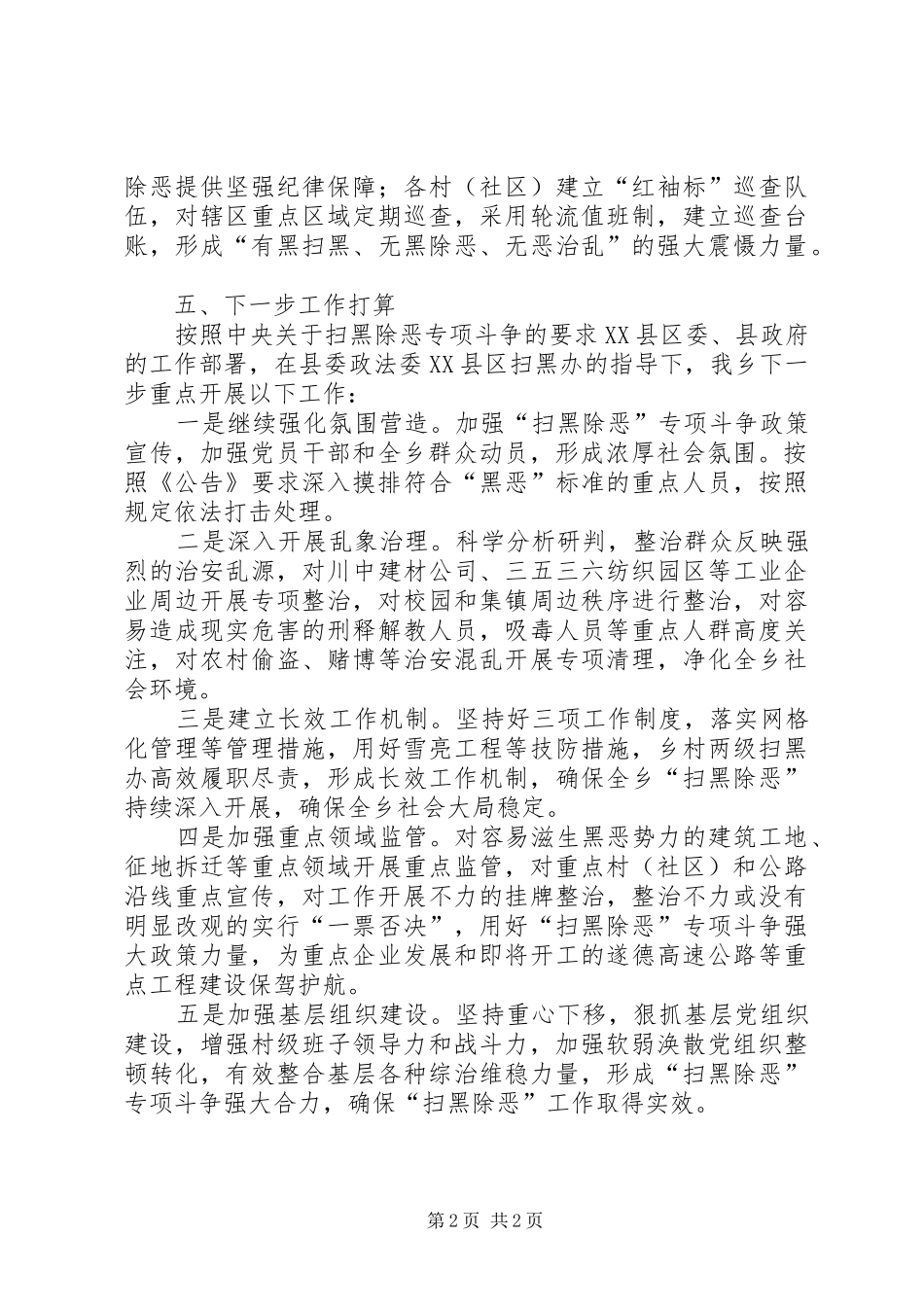 2024年副乡长扫黑除恶工作汇报_第2页