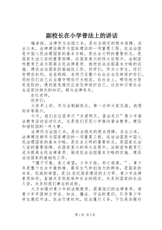 2024年副校长在小学普法上的致辞