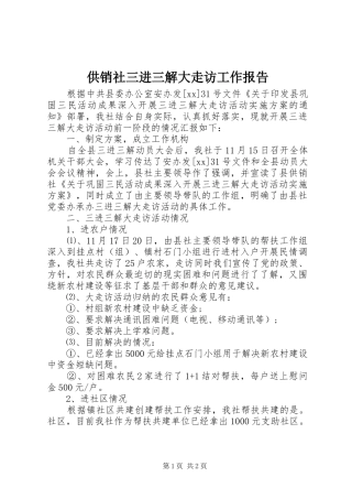 2024年供销社三进三解大走访工作报告