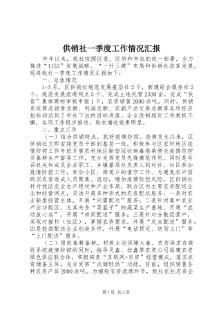 2024年供销社一季度工作情况汇报