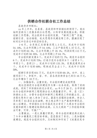 2024年供销合作社联合社工作总结