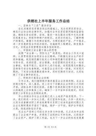 2024年供销社上半年服务工作总结