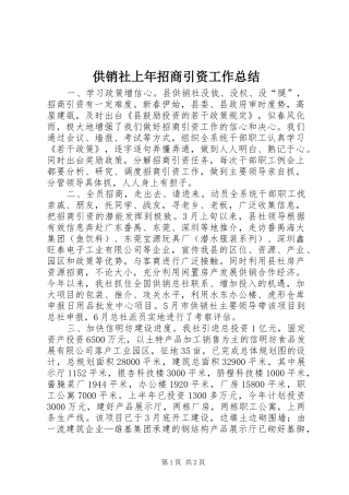 2024年供销社上年招商引资工作总结