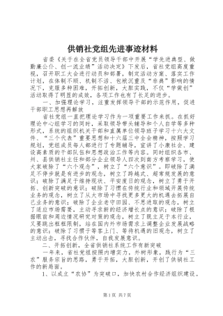 2024年供销社党组先进事迹材料