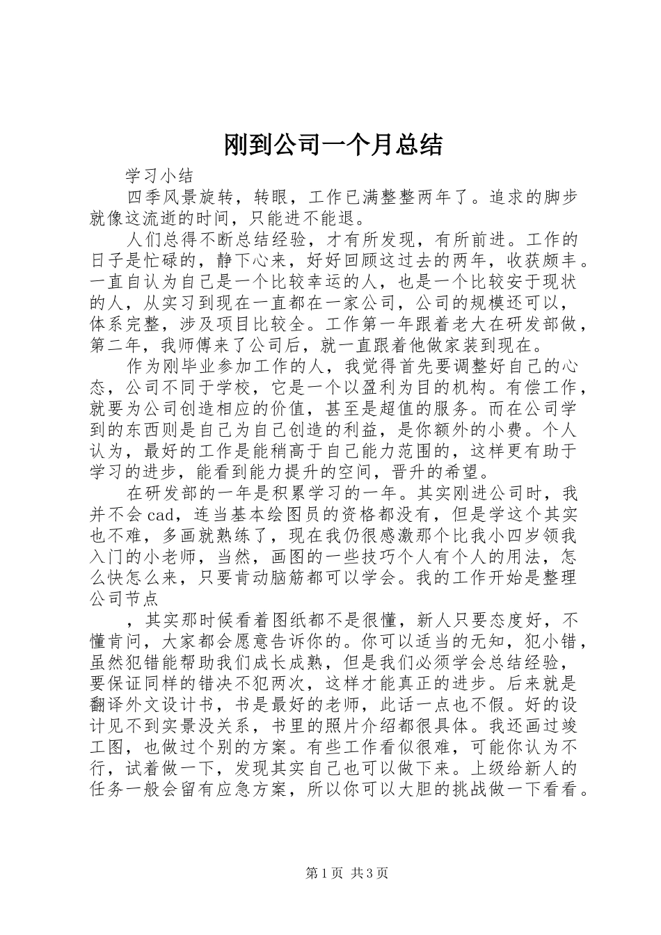 2024年刚到公司一个月总结_第1页