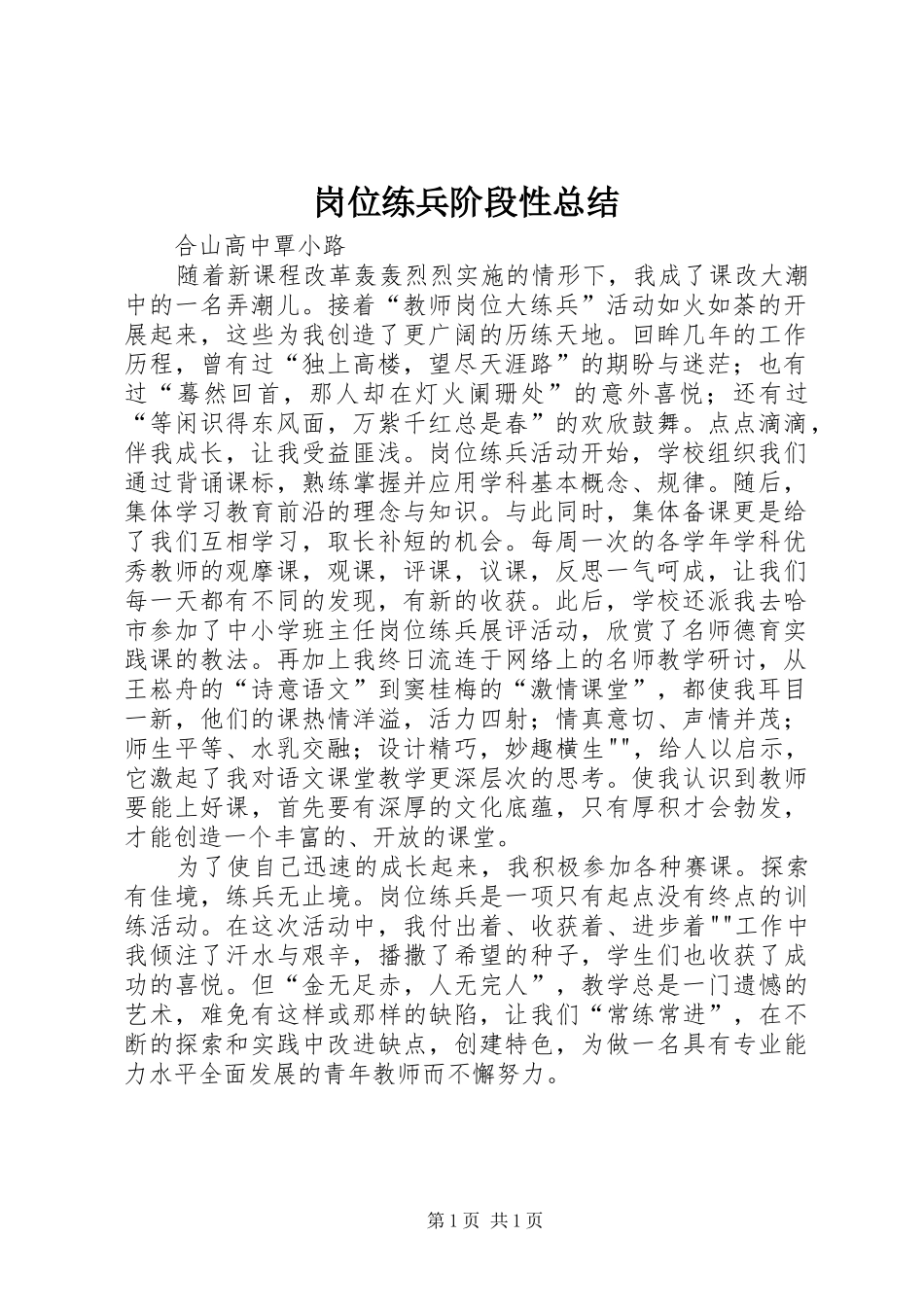 2024年岗位练兵阶段性总结_第1页