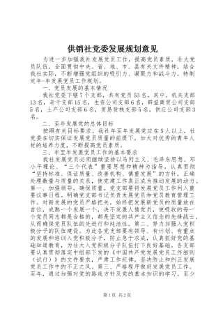 2024年供销社党委发展规划意见