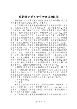 2024年供销社党委关于生活会思想汇报