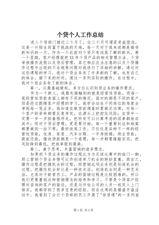 2024年个贷个人工作总结