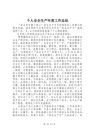 2024年个人安全生产年度工作总结