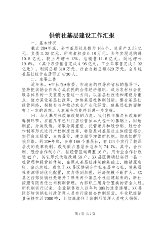 2024年供销社基层建设工作汇报