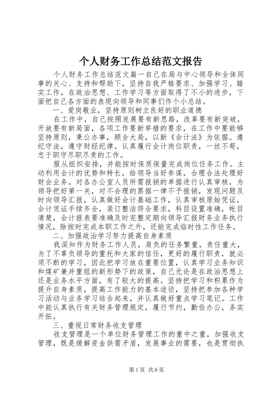 2024年个人财务工作总结范文报告_第1页