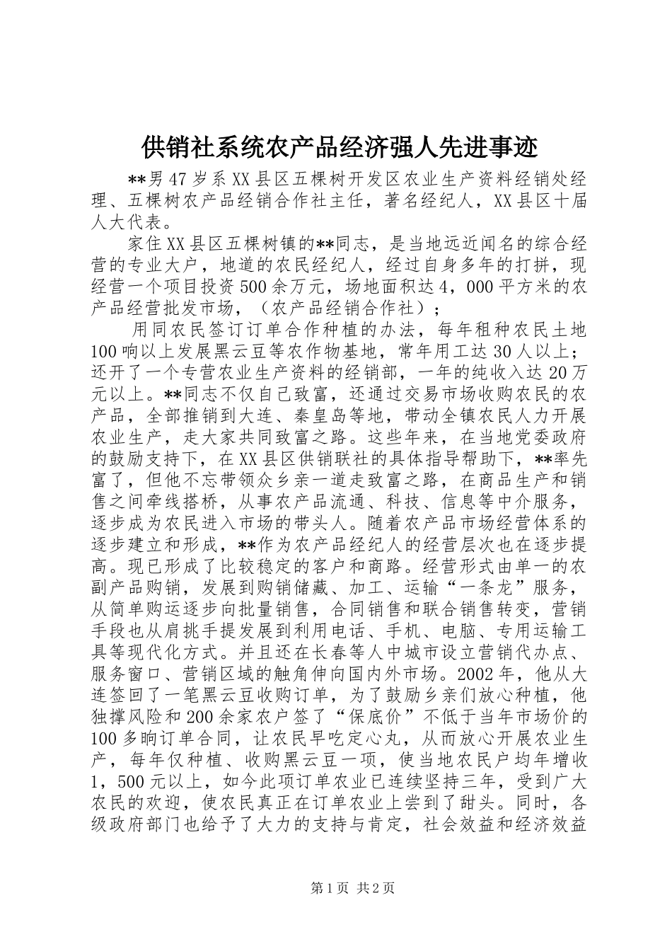 2024年供销社系统农产品经济强人先进事迹_第1页