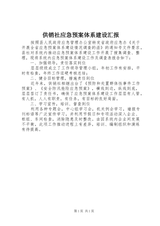 2024年供销社应急预案体系建设汇报