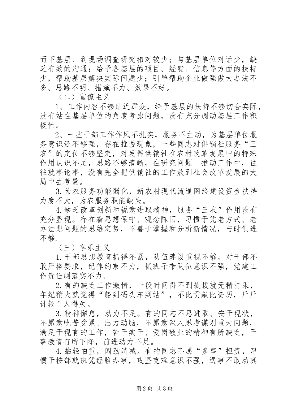 2024年供销社班子四风问题梳理情况报告_第2页