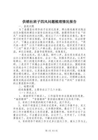 2024年供销社班子四风问题梳理情况报告