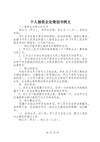 2024年个人独资企业策划书例文
