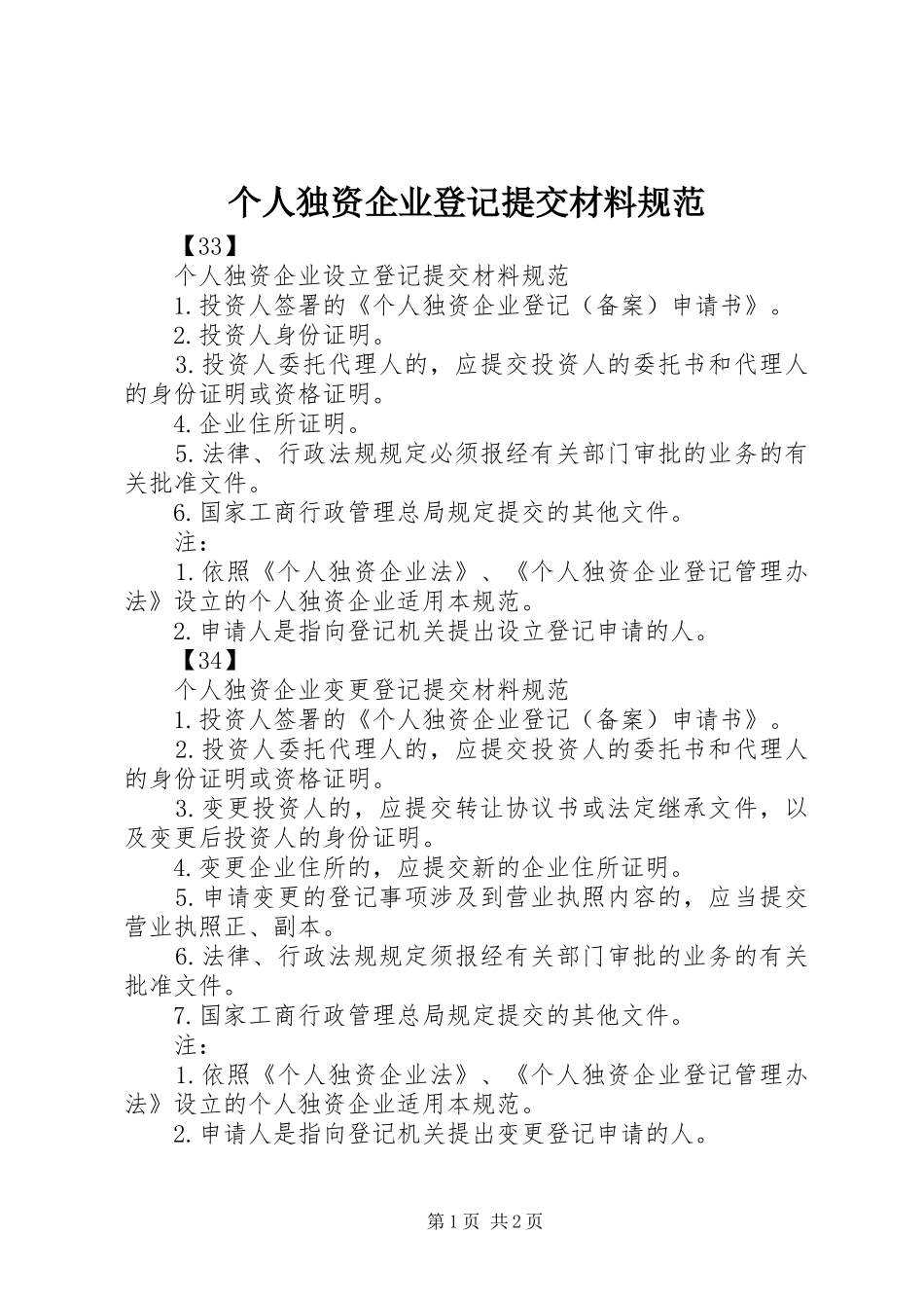 2024年个人独资企业登记提交材料规范_第1页