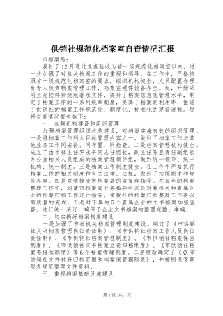 2024年供销社规范化档案室自查情况汇报