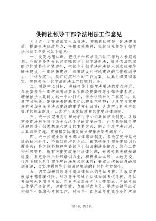 2024年供销社领导干部学法用法工作意见
