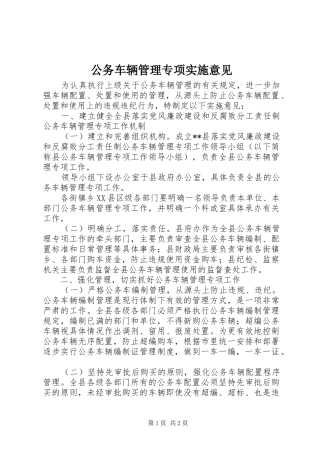 2024年公务车辆管理专项实施意见
