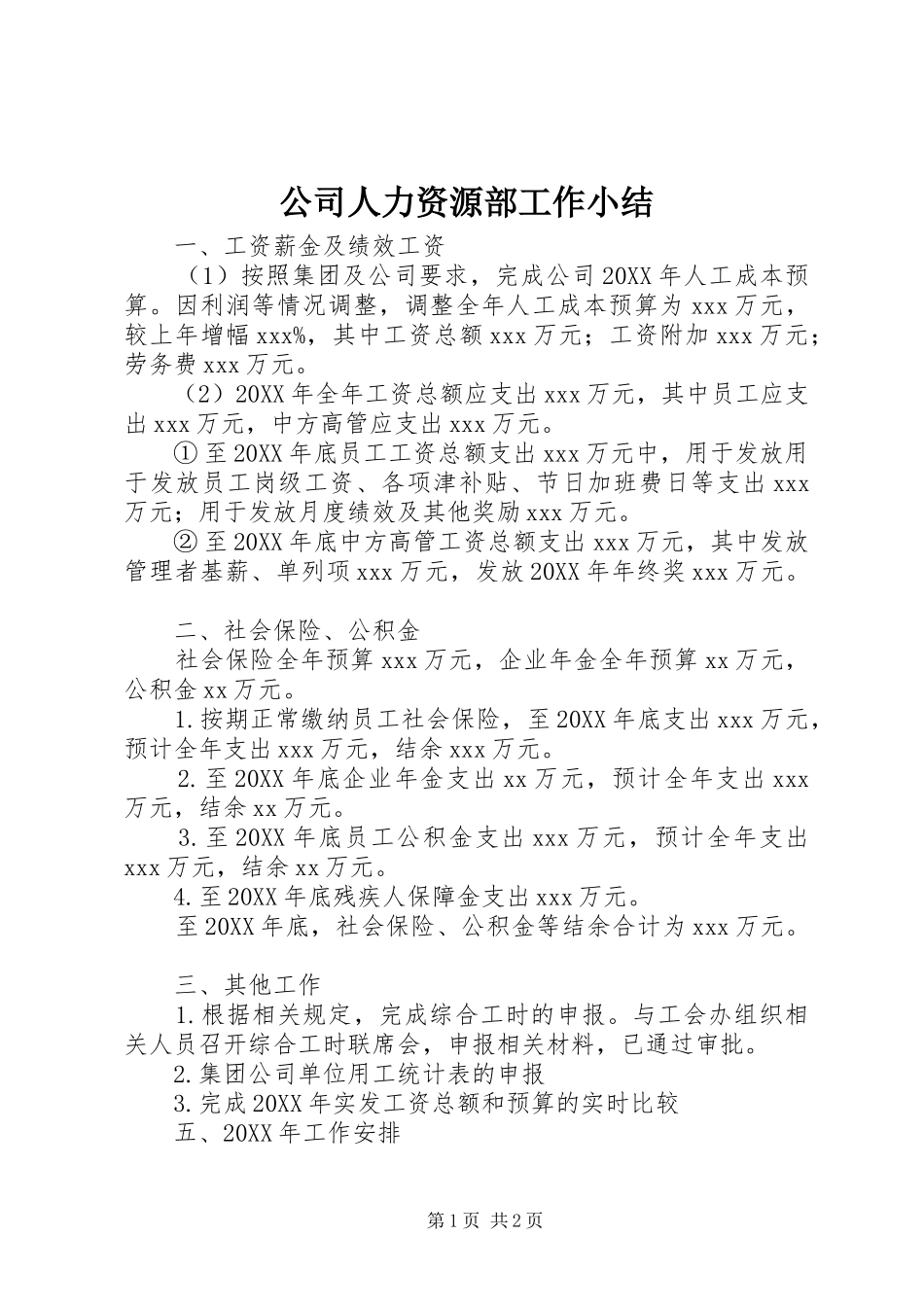 2024年公司人力资源部工作小结_第1页